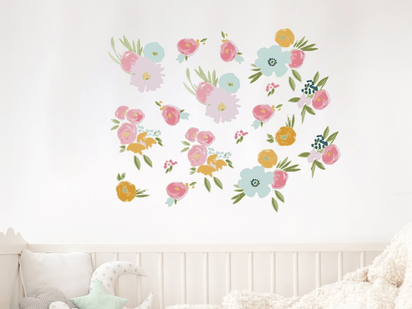 Watercolor Flowers Wall Decal Floral Fields Nursery Wall Etsy