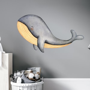 Whale Wall Decal, Nursery Wall Sticker, Animal Ocean Wall Art Decal, Under the Sea Wall Decal, Watercolor Nautical Wall Baby Room Decor R287