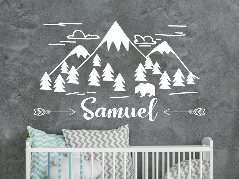 Mountain Nursery Wall Decal Wall Decal Baby Name Rustic Etsy