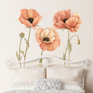Watercolor Red Poppy Wall decal, Hand Drawn Flower for Bedroom Decoration, Large Poppy Wall Art Sticker, Living Room Poppy&#39;s Wall Print R272