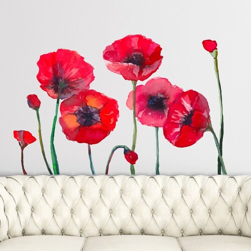Red Poppy Wall Sticker Flower Girls Nursery Decor Nursery Etsy
