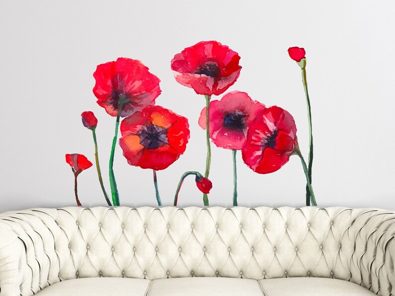 Red Poppy Wall Sticker Flower Girls Nursery Decor Nursery Etsy