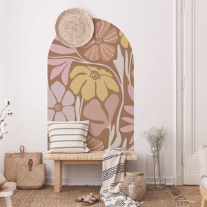 Blumenbogen Wandaufkleber für Wohnzimmer, großer Bogen Aufkleber für Schlafzimmer Akzentwand, Pastellfarben botanischer Wandaufkleber für Eingangsbereich
