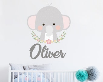 Baby Boys Elephant Wall Decal / Safari Animal Wall Sticker / Gender Neutral Decals for Children's / Safari Kids Name Nursery Decor R179