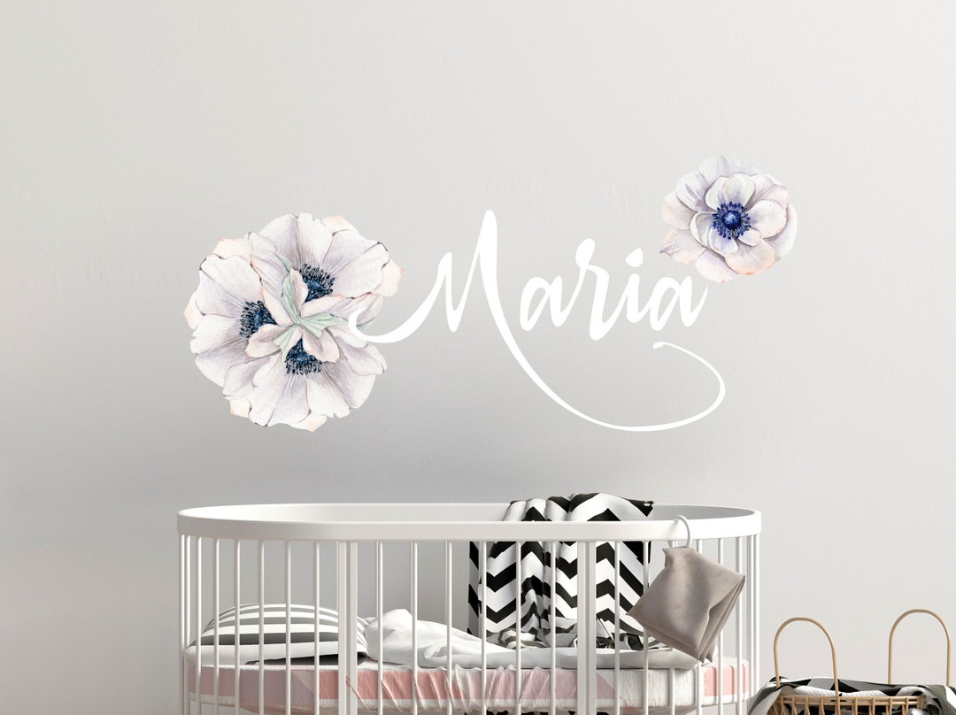 Watercolor Flowers in Floral Style / Custom Name Wall Decals / Baby ...
