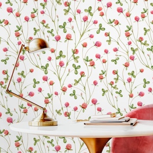 Floral Wallpaper Removable, Four Leaf Clover Wallpaper Mural Peel and Stick, Colorful Plant Botanical Wallpaper roll image 1
