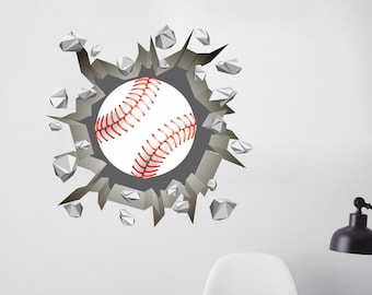 Baseball Ball Smashed Wall Decals - Sports Wall Decal - Nursery Decor - Boys Room Wall Art - Baseball Decor - Hole in Wall Decal Nursery R66