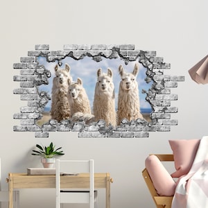 Hole in the Wall Mural. Llama Wall Sticker Nursery Decor. Wildlife Nature. Smashed Wall Decal. Llama Wall Decor Hu2