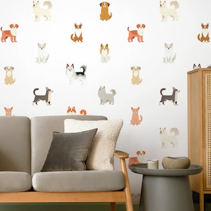 Dog Wallpaper Funny Home Decor, Accent Wall Cute Pets Peel and Stick Boy Room, Colorful Seamless Pattern Dog Wall Mural for Grooming Salon