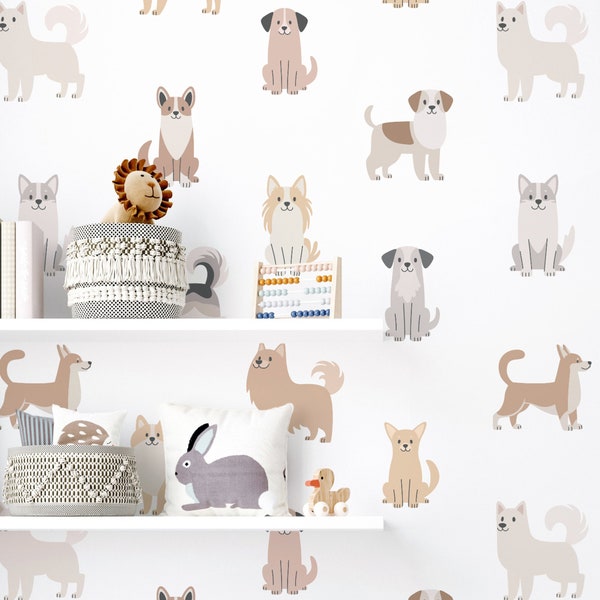 Dog Wallpaper Removable for Playroom, Custom Dog Painting Wall Covering Roll for Grooming Salon, PVC Free Wall Decor with Animal for Home