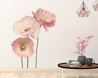 Mohn Anemone Blumen Wandaufkleber, Mädchen Kinderzimmer Dekor, Kinderzimmer Aufkleber für Wohnkultur, Blumen Wandtattoo, Aquarell Blumenaufkleber