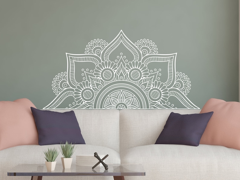 half mandala wall decal / mandala decals / headboard vinyl | etsy