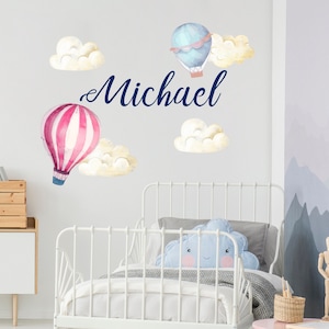 Nuvole acquerellate e mongolfiere Set adesivi per cameretta dei bambini Adesivi murali personalizzati per cameretta dei bambini Decorazione per sala giochi R4