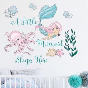 A Little Mermaid Sleeps Here Wall Vinyl Decal. Mermaid Nursery Wall Decor. Mermaid Decal. Kids Wall Decals. Nautical Nursery Decor R101