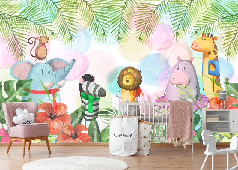Nursery Wallpaper. Peel and Stick Wall Mural. Watercolor Etsy