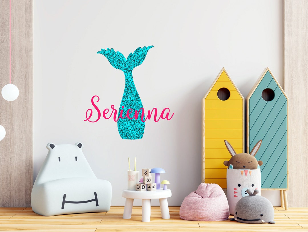 Mermaid Tail Wall Decal Custom Baby Name Mermaid Wall Sticker Nautical