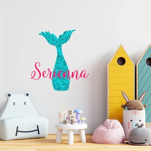 Mermaid Tail Wall Decal - Custom Baby Name Mermaid Wall Sticker - Nautical Decals for Nursery Decor - Mermaid Tail Girl Room Decoration R116