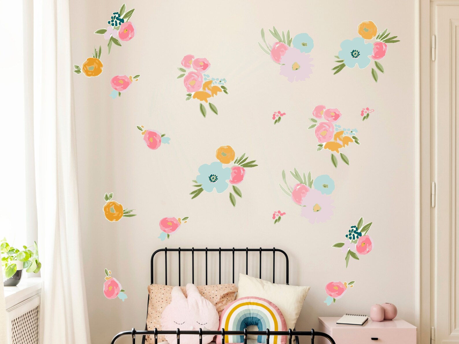 Watercolor Flowers Wall Decal Floral Fields Nursery Wall Etsy