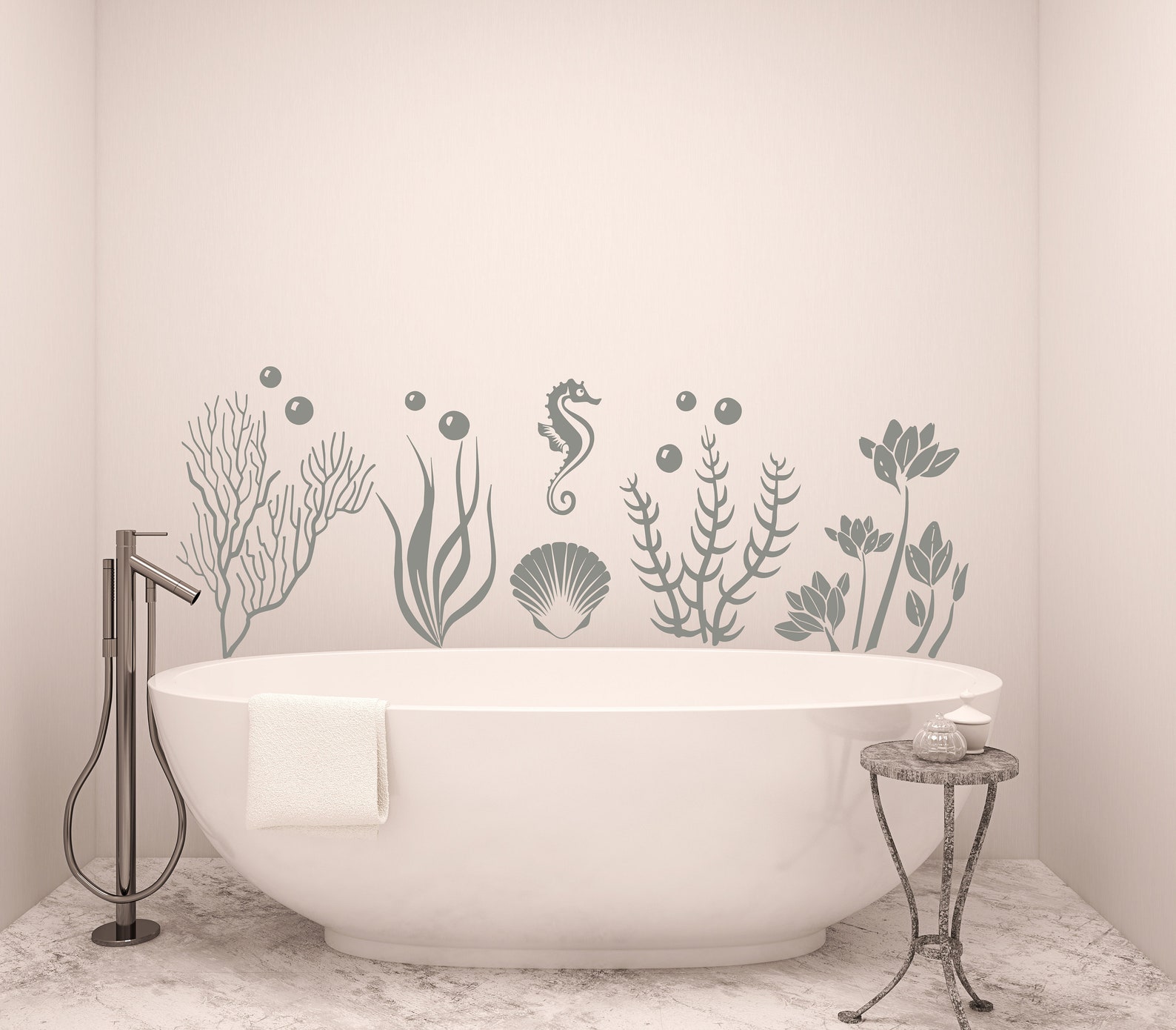 Wall Decals Sea Ocean for Bathroom Decor, PVC Free Nautical Wall Decal ...