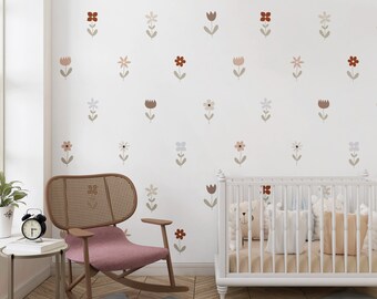 Meadow Flowers Pattern Wall Mural Baby Girl Room, Botanical Blooms Nursery Wallpaper Peel and Stick, Boho Flower Wall Paper Toddler