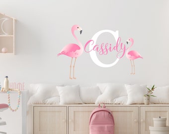 Flamingo Wall Decal, Custom Name Decal, Girl Name Flamingo Monogram Wall Decal, Girl Nursery Vinyl Decal