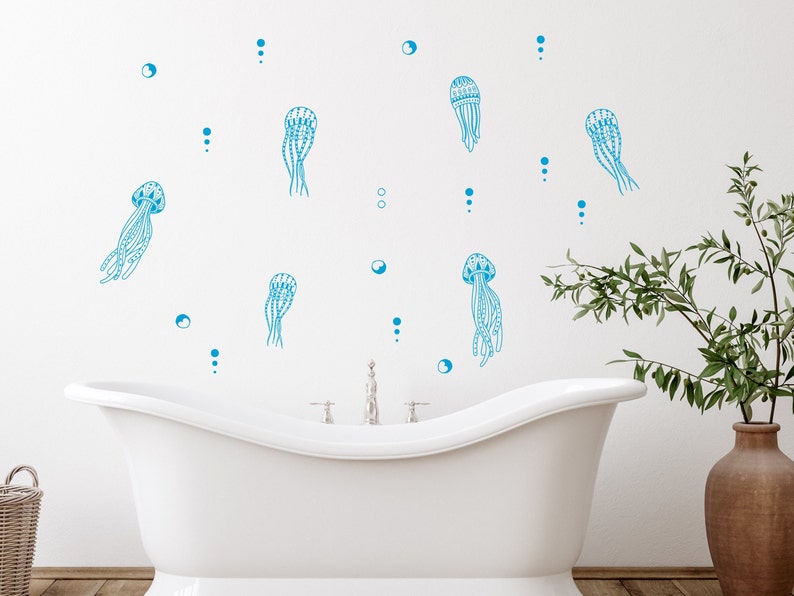 Jellyfishes Wall Decal / Nautical Bathroom Decals / Nautical Bathroom Decor / Sea Life Wall Decals Sticker / Vinyl Sticker Wall Art R41 image 3