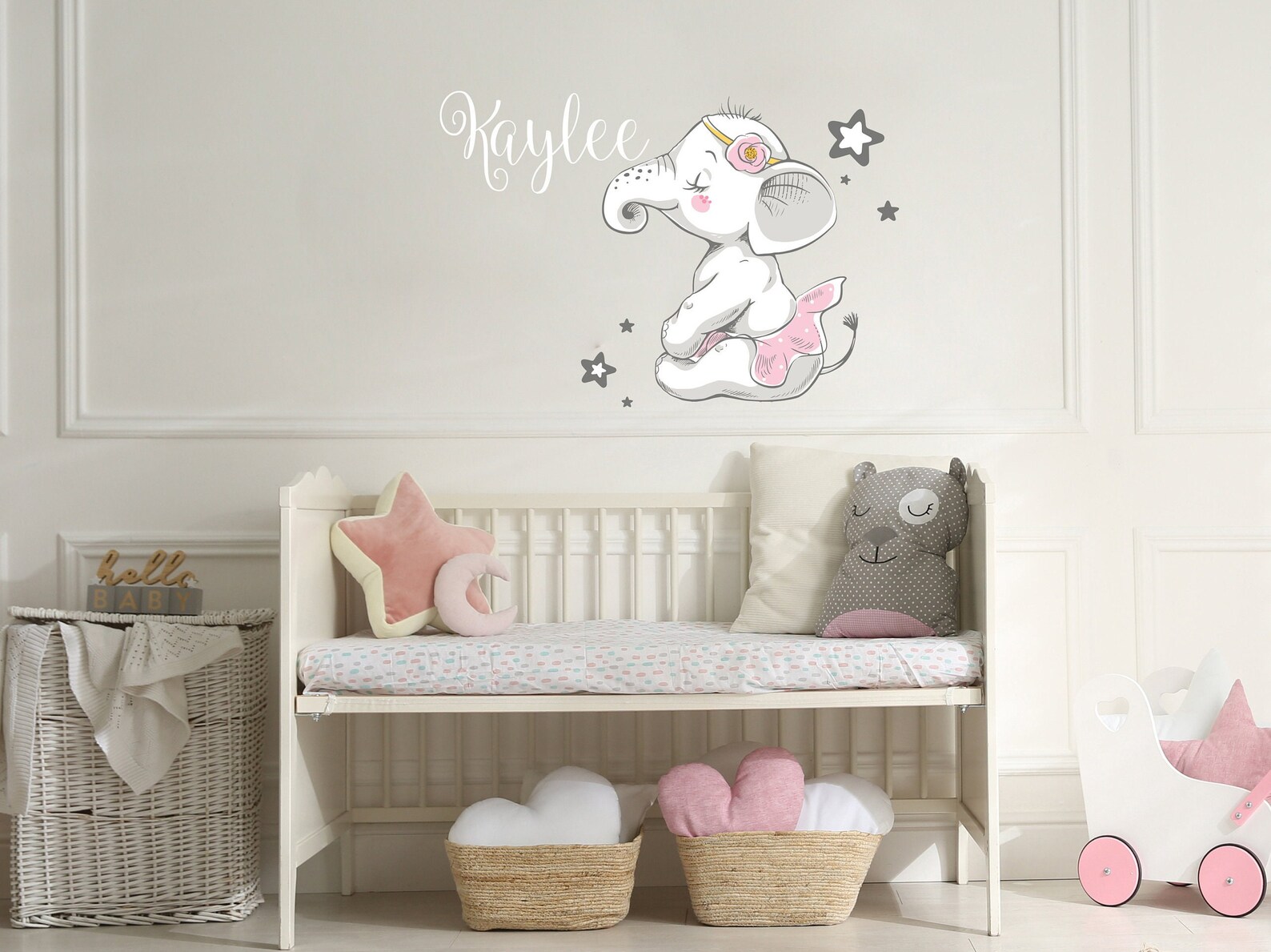 Elephant Name Wall Decal. Watercolor Elephant Decal. Girl Name Etsy