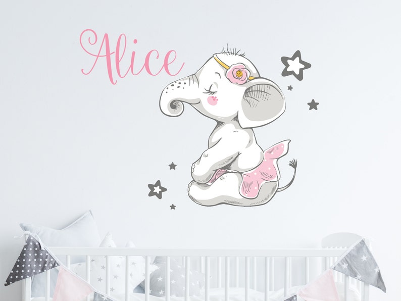 elephant name wall decal. watercolor elephant decal. girl name | etsy