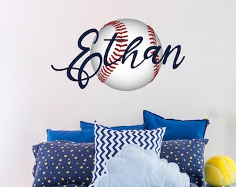 Custom Name Baseball Wall Decal. Baseball Decals. Baseball Wall Decor. Boys Name Baseball Nursery Stickers. Sports Theme Boys Room R121