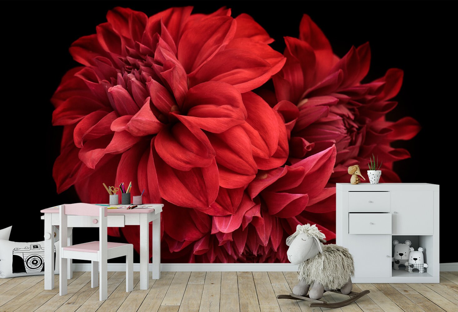 Red Dahlia Watercolor Print Wallpaper Self Adhesive | Etsy