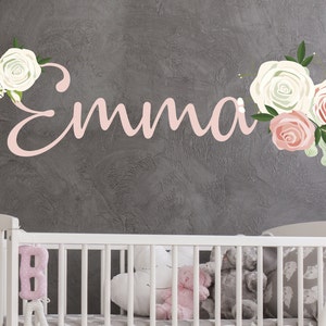 Custom Name Watercolor Flowers Wall Decal -  Baby Girl Name Decal - Nursery Decor - Flower Vinyl Stickers -  Colorful Wall Print R77
