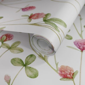 Floral Wallpaper Removable, Four Leaf Clover Wallpaper Mural Peel and Stick, Colorful Plant Botanical Wallpaper roll image 4