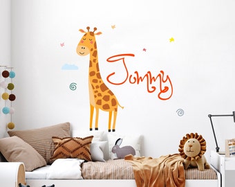 Giraffe Full Color Safari Nursery Wall Decal. Watercolor Animal Name Decal. Baby Name. Boy Name Room Decor. Giraffe Above the Сrib R254