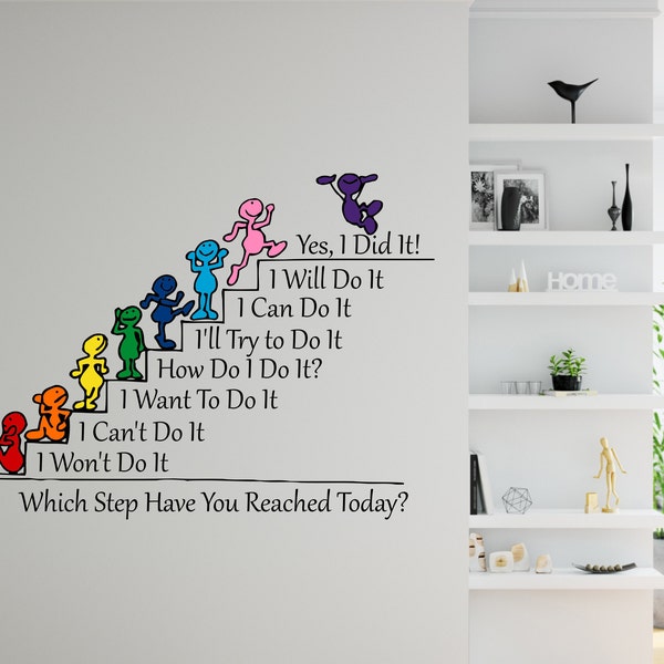 Office Decal Which Step Have You Reached Today. Motivation Quote Wall Sticker. Team Building Quotes. School Class Rooms Quote Decor  ME35