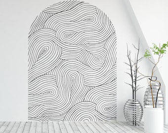 Scandinavian Black and White Arch Wall Decal, Abstract Line Art for Home Offices Decor, Minimalist Peel and Stick Wall Sticker Living Room