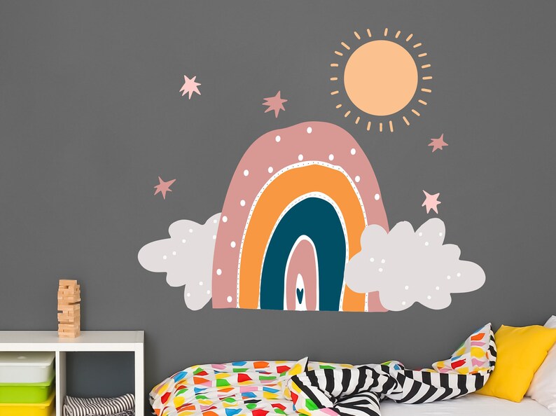Boho Rainbow Wall Decals Sun and Clouds Nursery Vinyl Wall Etsy