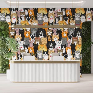 Funny Cat Wallpaper Peel and Stick, Colorful Cartoon Cats, Animal Lovers Wall Mural, Removable, Self-Adhesive Wall Art