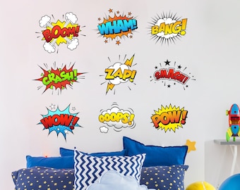 Comic Book Wall Decal for Kids Game room, Superhero Wall Decal for Nursery Decor, PVC Free Wall Sticker Comic Book for Boy Room Decoration