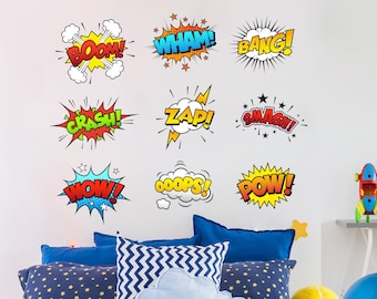 Sticker mural BD pour salle de jeux d'enfants, Sticker mural super-héros pour chambre de bébé, Sticker mural BD sans PVC pour décoration de chambre de garçon