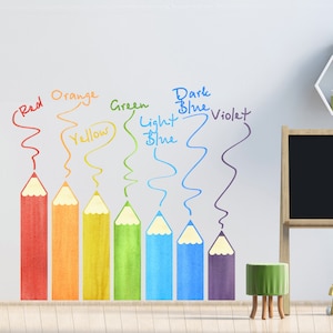 Großes Set von Bleistifte Aufkleber mit seinen Namen Lernwandaufkleber für Kinder Grundschule Klassenzimmer Aufkleber Kindergarten Wanddekor Farbe Lernen
