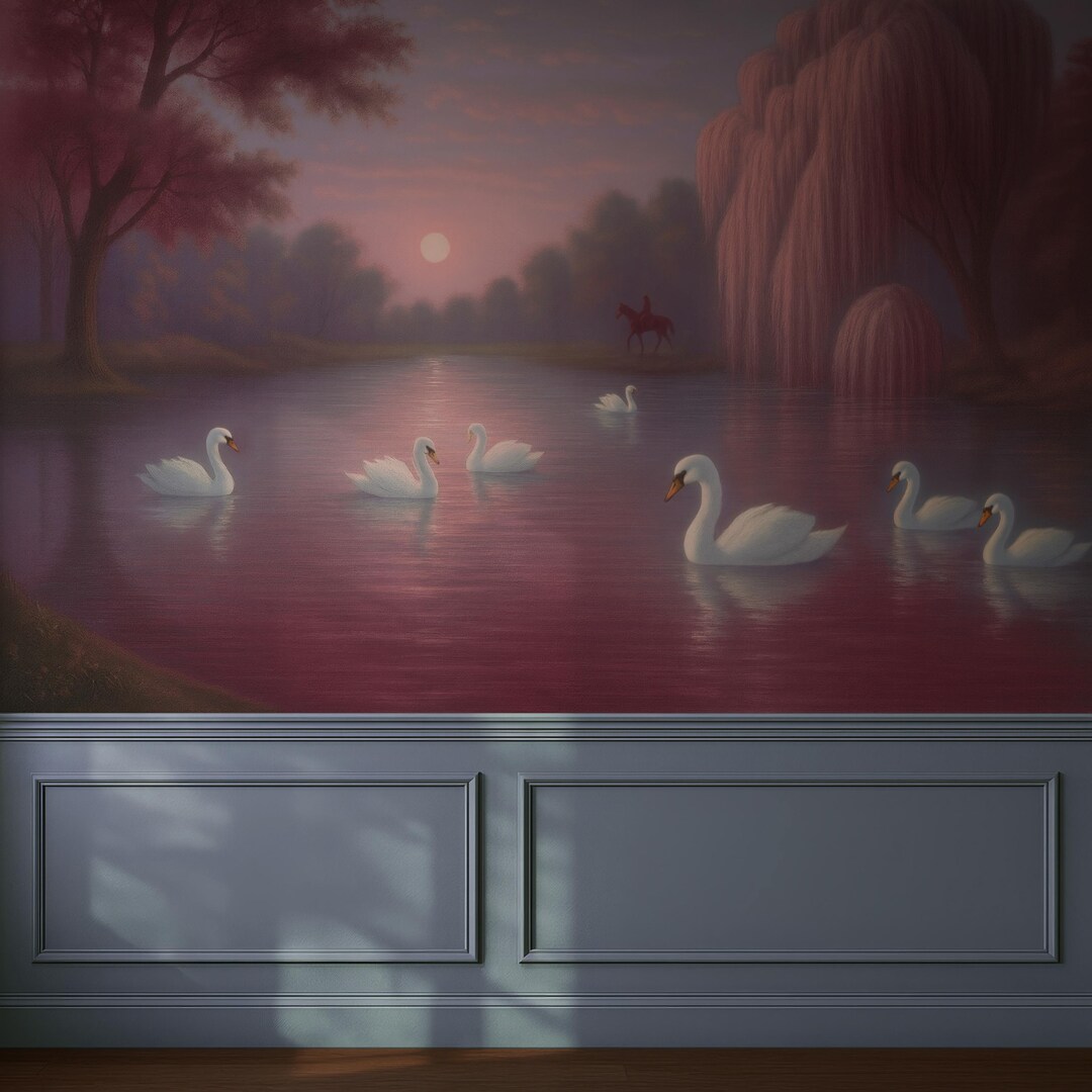 Swans Lake Peel and Stick Wall Mural, Calm Landscape Nature Wallpaper ...