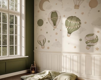 Green Air Balloon Wall Decals, Nursery Decor, Balloon Kids Room Wall Sticker, Balloon Stickers for Kids Room