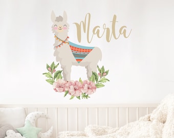 Llama Wall Decals / Custom Personalized Girls Name / Alpaca Llama Nursery Decor / Baby Girl Name Wall Sticker / Animal Llama Girl Room R236
