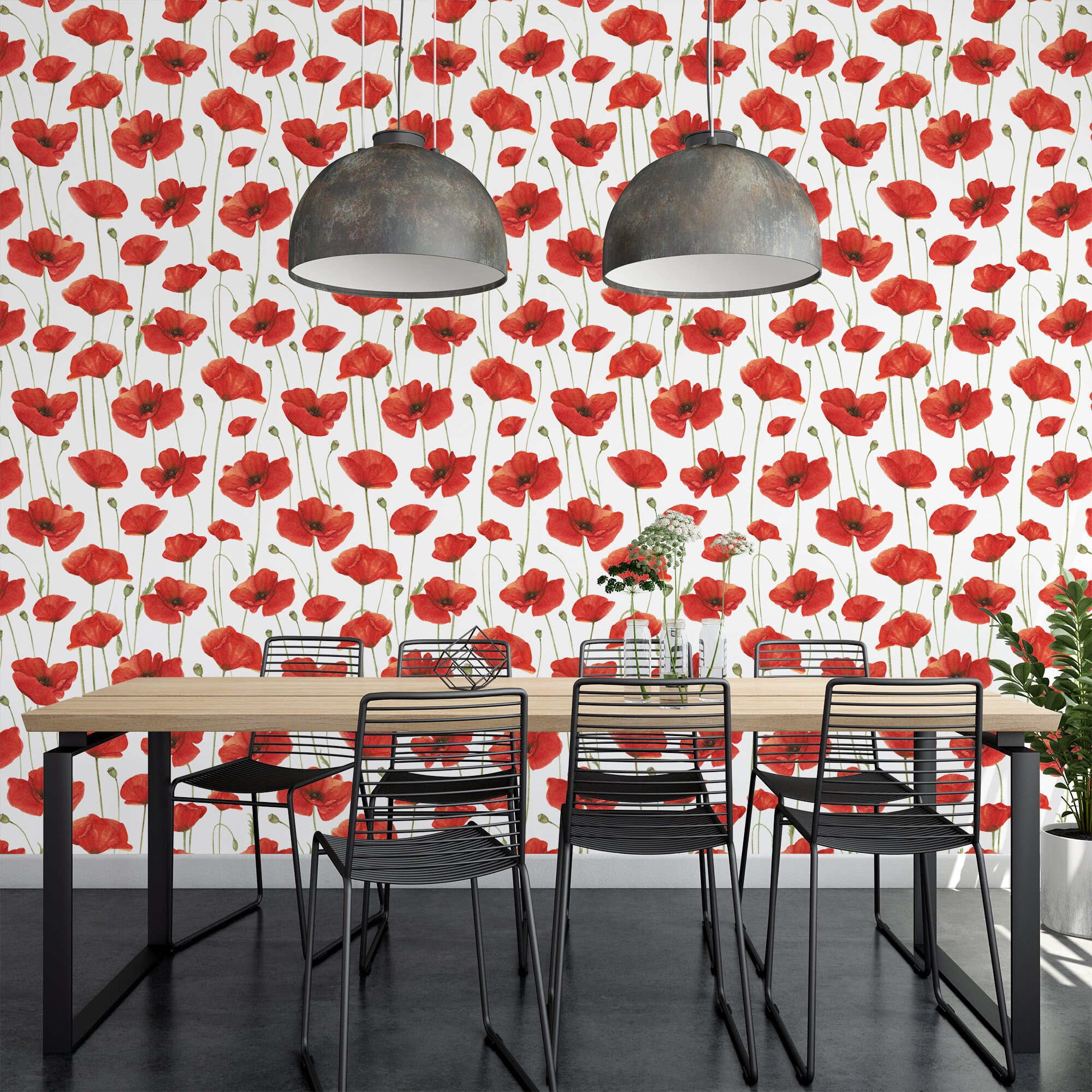 Poppy Wallpaper for Living Room Removable, Peel and Stick Poppies Wall ...