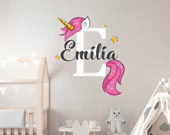 Unicorn Wall Decal. Custom Name Decal. Girl Name Unicorn Monogram Wall Decals. Girl Nursery Vinyl Stickers. Nursery Wall Art Decor R82