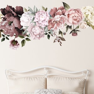 Peony Watercolor Flowers Wall Decals - Peony Colorful Wall Sticker - Girls Room Decor - Flowers Nursery Decal - Peony Vinyl Sticker MZ24