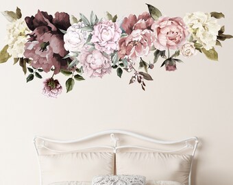 Peony Watercolor Flowers Wall Decals - Peony Colorful Wall Sticker - Girls Room Decor - Flowers Nursery Decal - Peony Vinyl Sticker MZ24