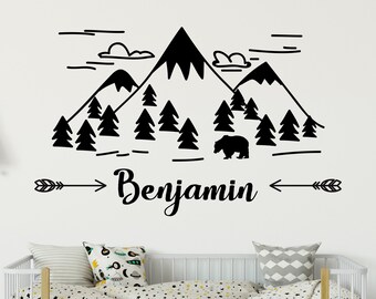 Mountain Nursery Wall Decal - Wall Decal Baby Name - Rustic Wall Decor - Mountain Wall Decor - Boy Custom Name - Arrow Vinyl Stickers  R36