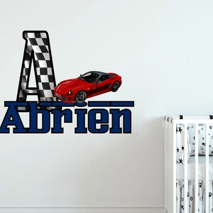 Race Car Personalize Name Wall Decal. Emblem Race Car. Checkered Flag ...