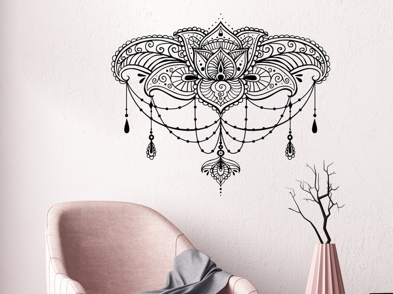 Mandala Wall Decal Lotus Wall Decals Lotus Mandala Decals Unique Mandala Decor Lotus Flower Vinyl Sticker Boho Art Decor ME27